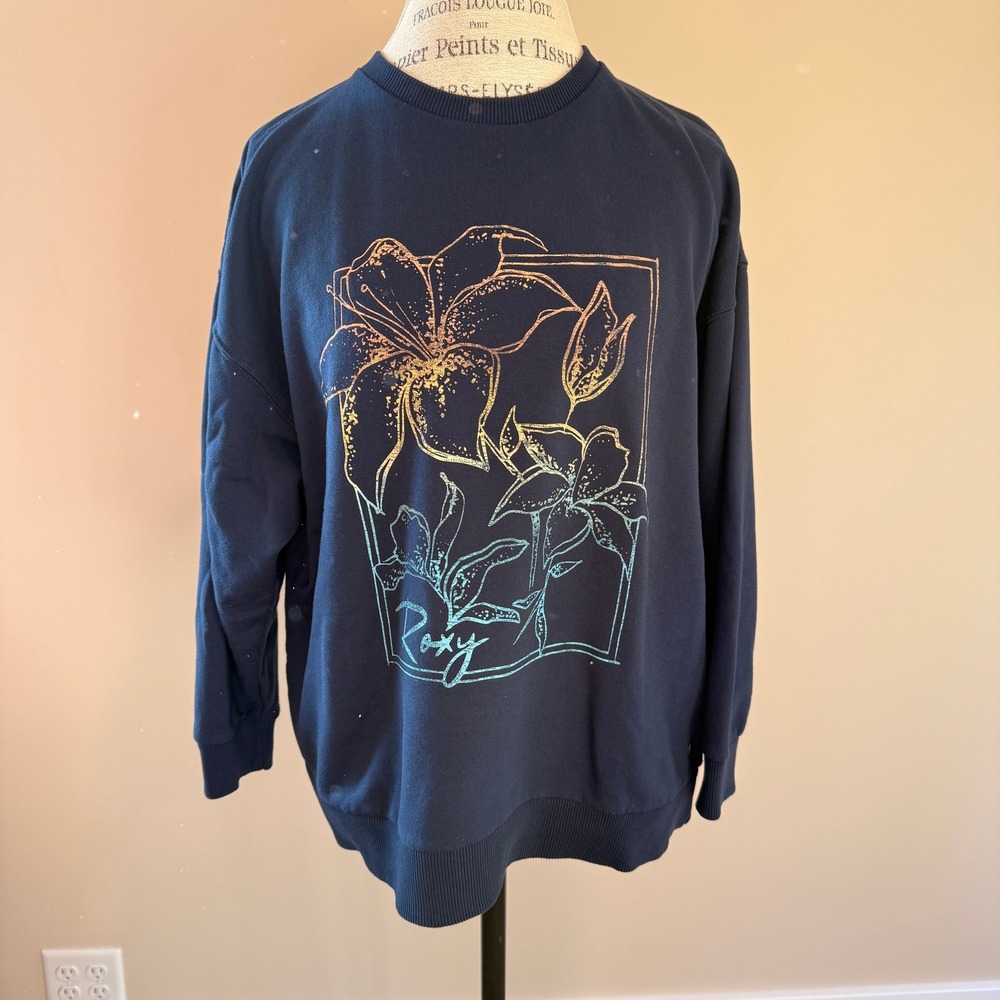Roxy Women's Navy Blue Rainbow Flower Sweatshirt Size M